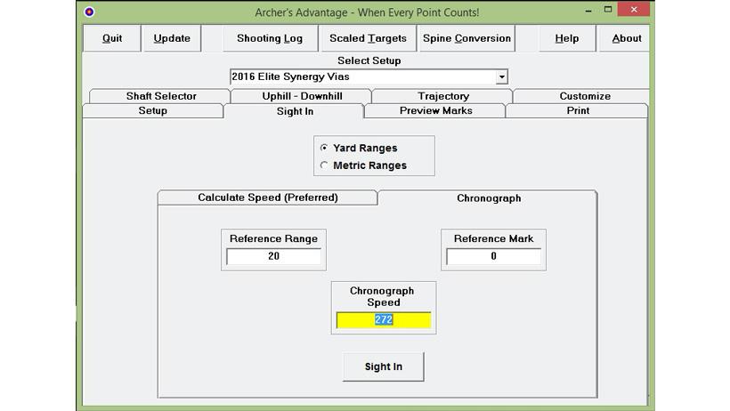Bow sight in using chronograph