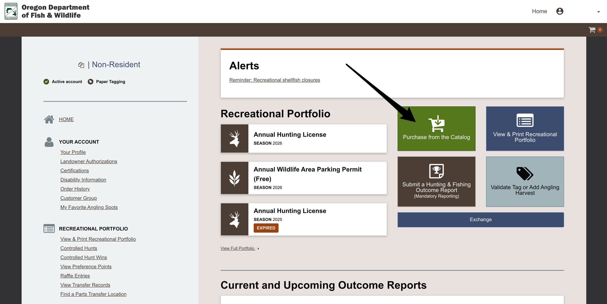ODFW account licensing homepage