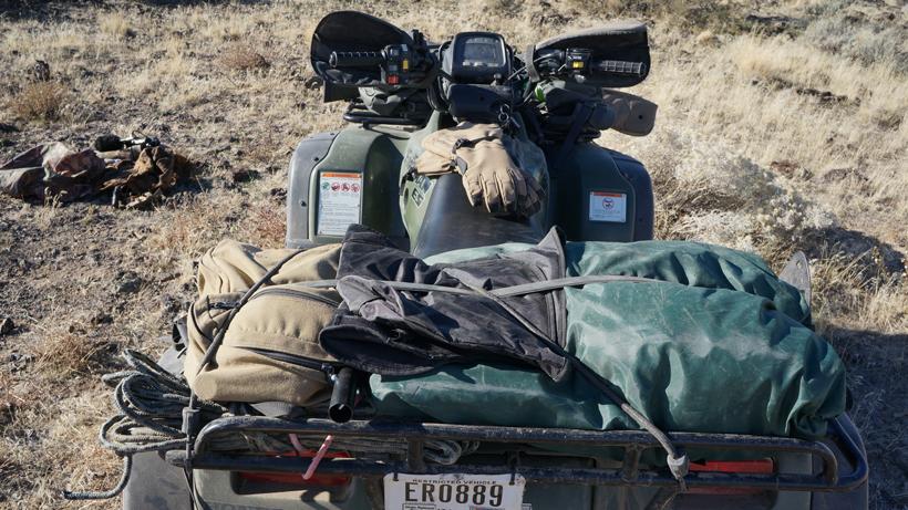 Bags strapped to atv