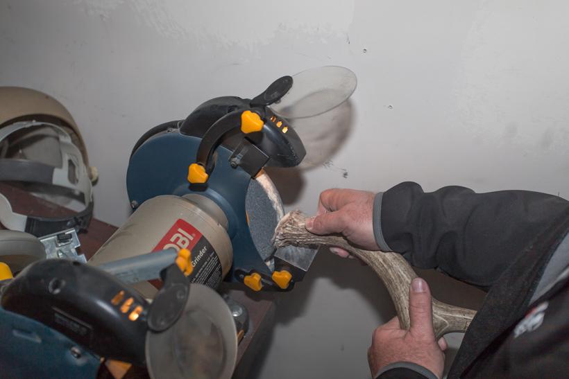 Grinding antler bases flat 7