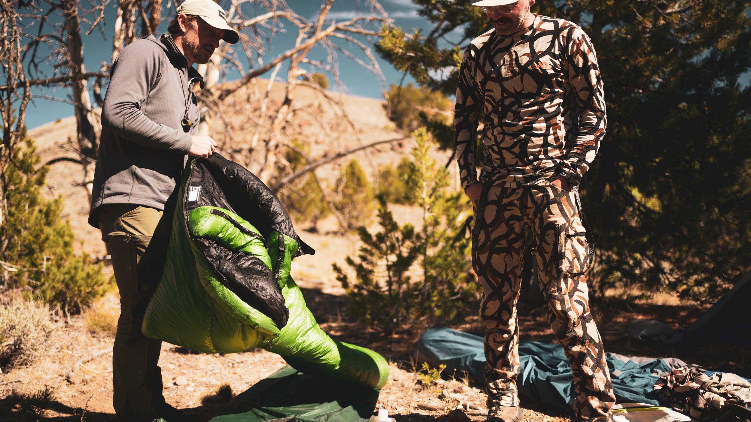 Trail Kreitzer using Western Mountaineering Versalite sleeping bag on a hunt