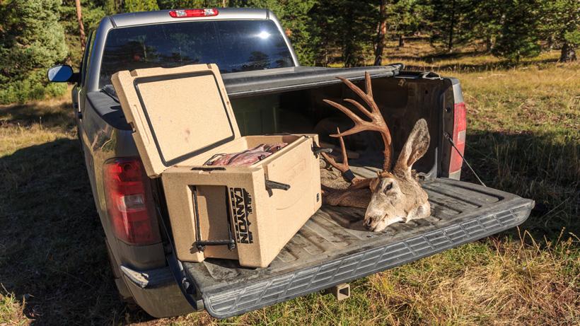 Mule deer meat and antlers back at truck