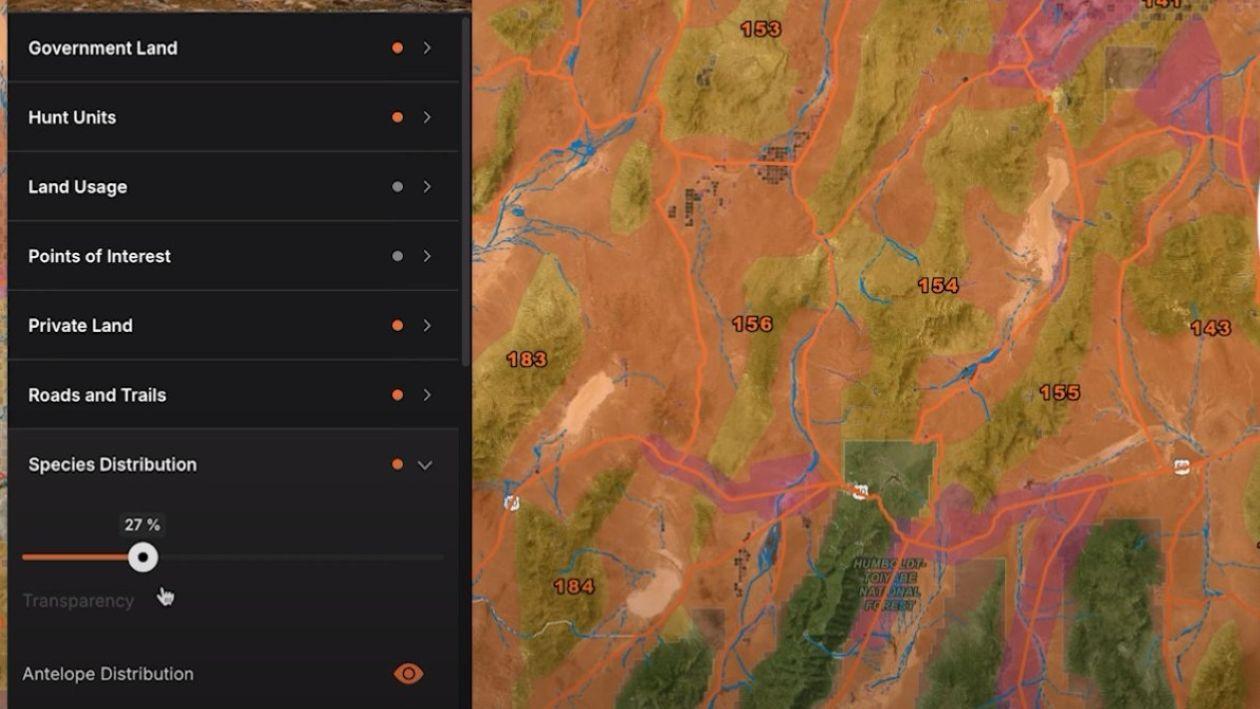 Screenshot of GOHUNT Maps displaying units, distribution and water source