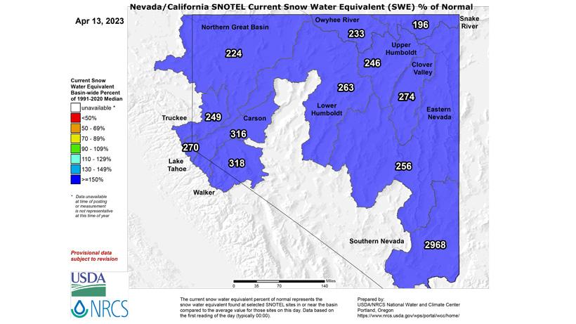 Nevada april 2023 snow water equivalent map