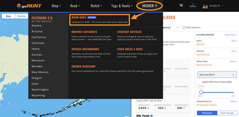 Gohunt standalone draw odds page
