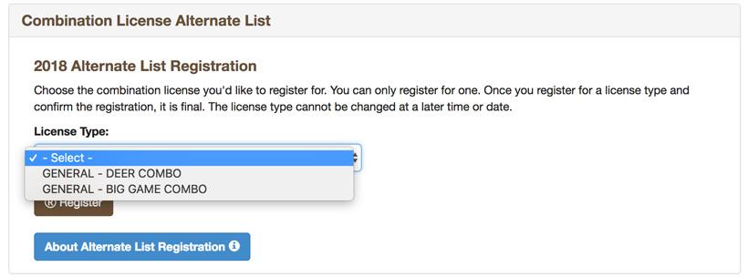 2018 montana combination license alternate list selections