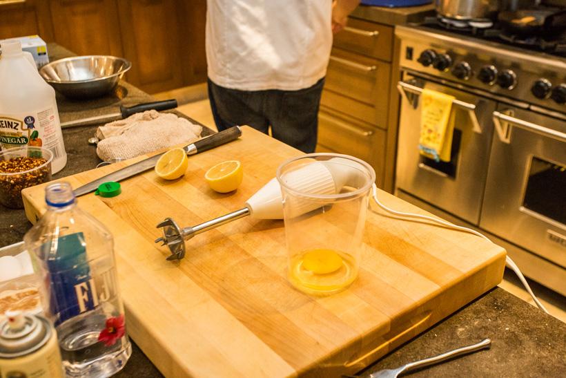 Blending egg for hollandaise sauce