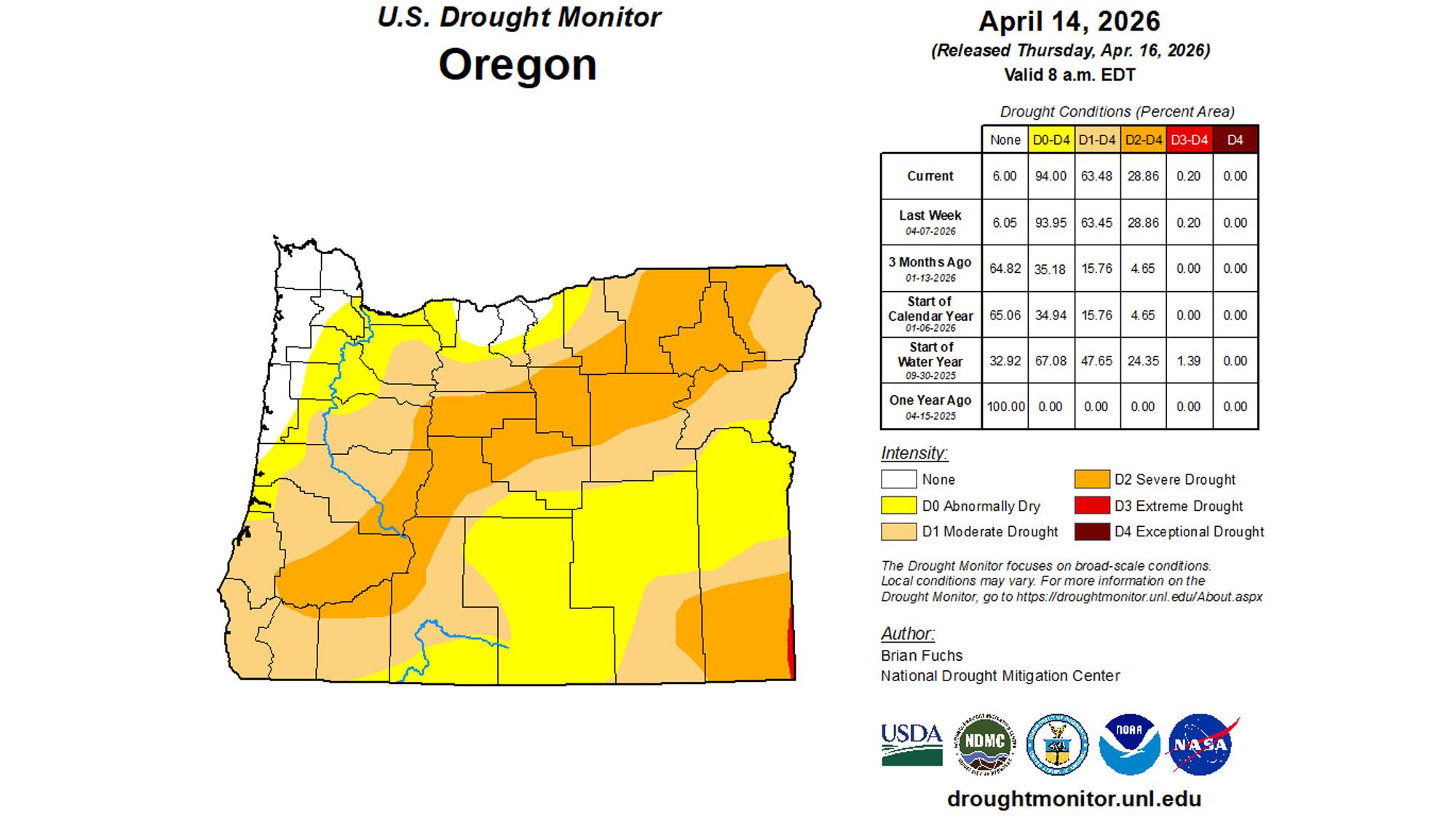 Oregon mid April 2026 drought status map