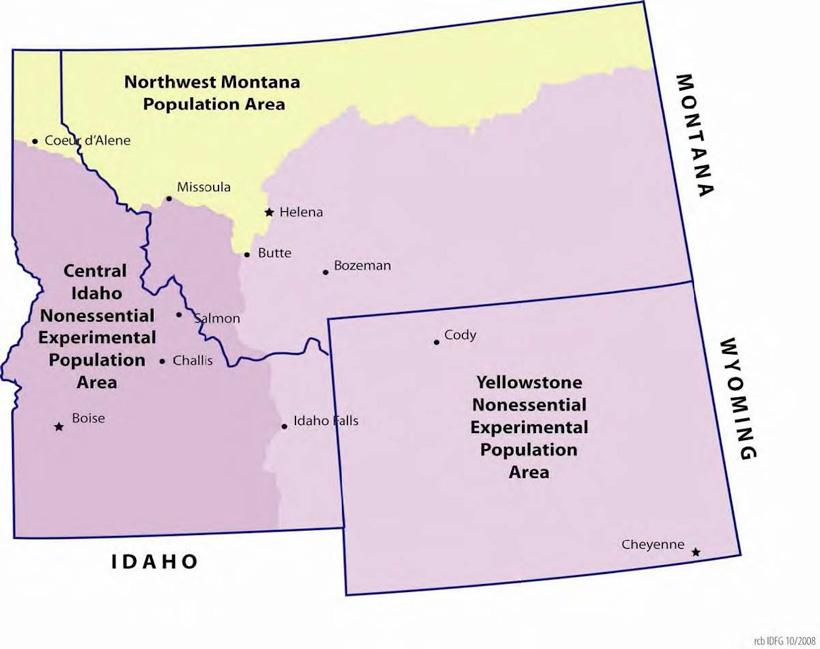 Wolf recovery areas in 1994