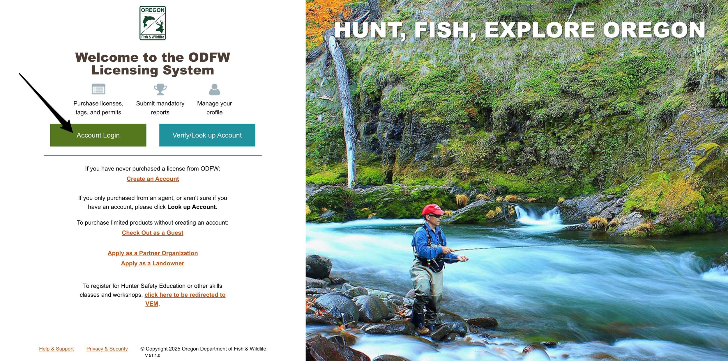 Oregon online licensing page