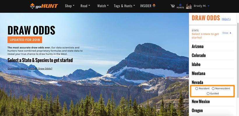 Nevada nonresident guided draw odds on gohunt insider