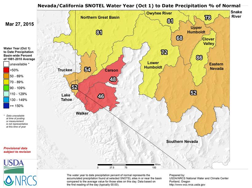 Nevada snotel water year precipitation percent of normal