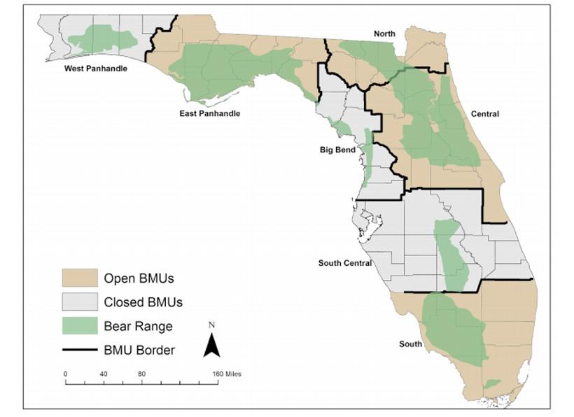 Florida black bear range and hunting unit map