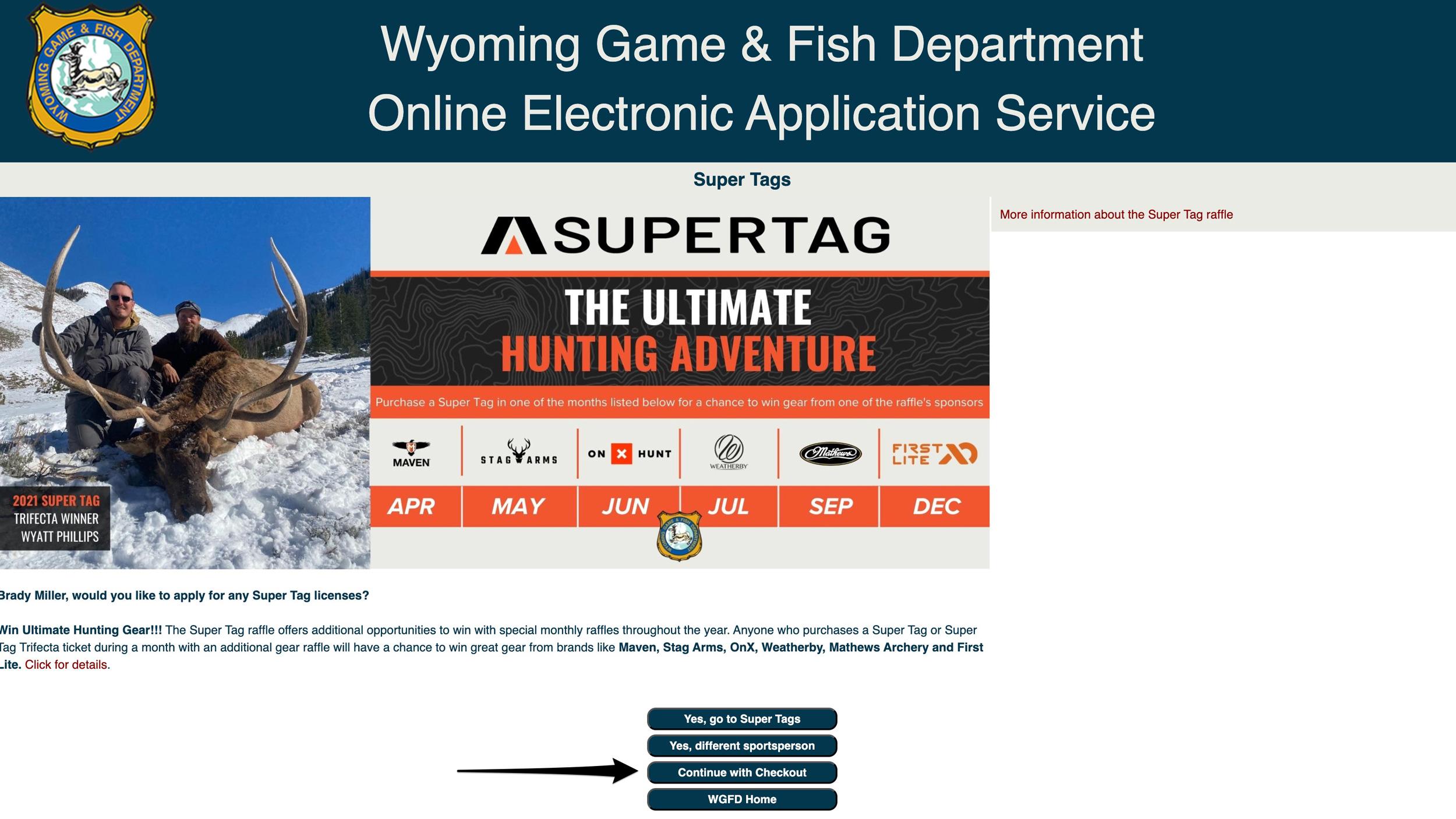 Option to purchase Wyoming Super Tag on checkout