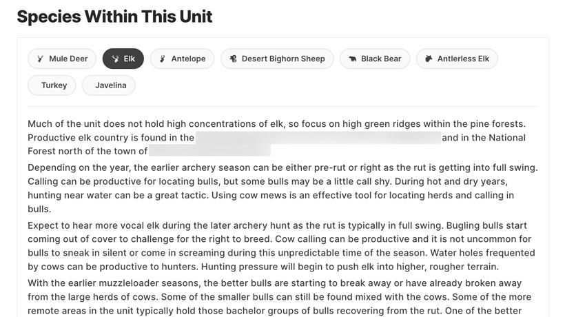 Species breakdown of new mexico elk unit