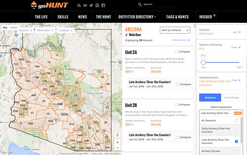 Arizona over the counter hunting unit options