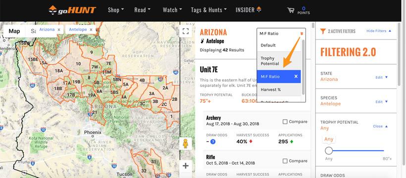 Filter by buck doe ratios on insider