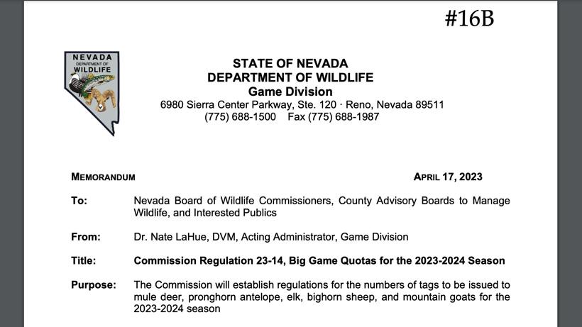 Nevada 2023 big game quotas