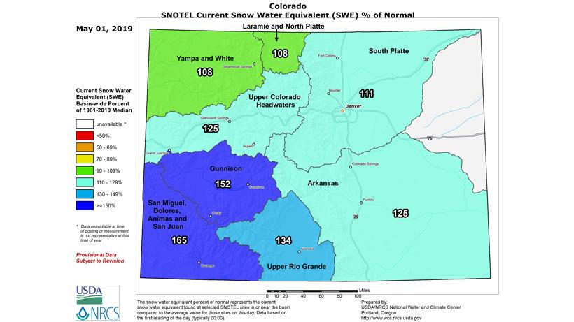 Colorado snow water equivalent may 2019