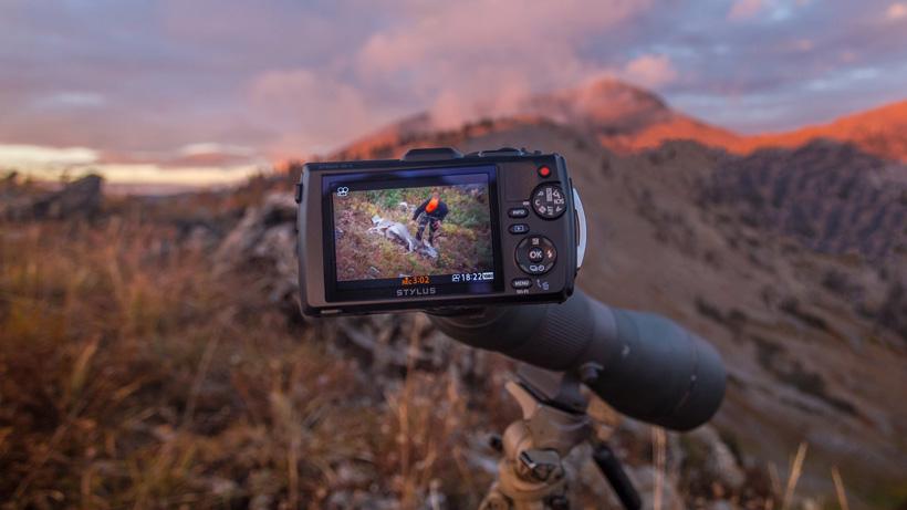 Digiscoping a mule deer kill with an angled Vortex spotting scope