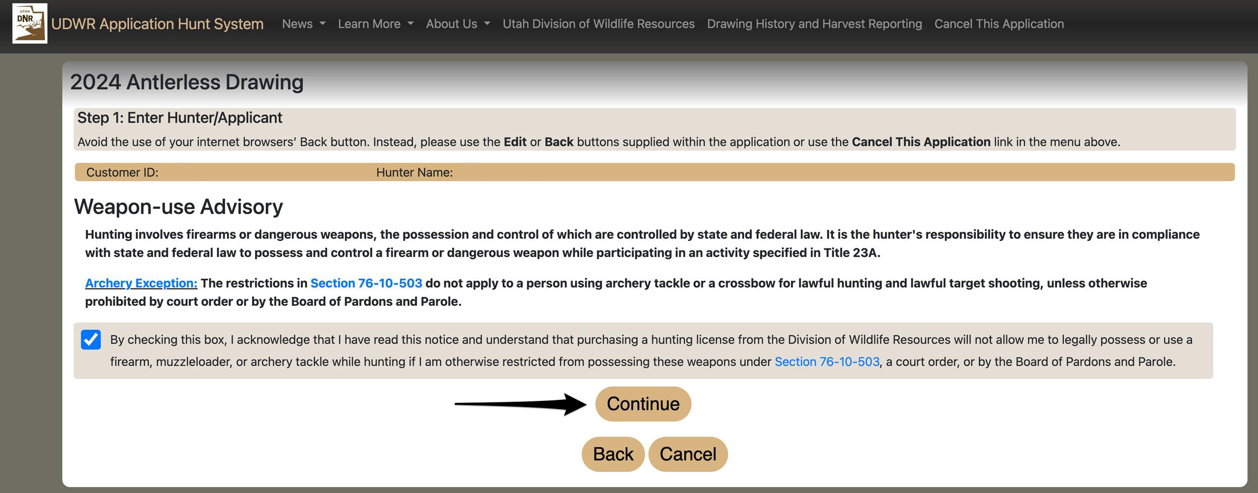 Utah weapon use advisory question