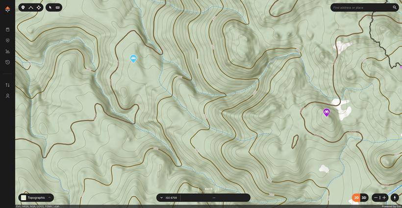 Example of identifying travel routes on topographical map