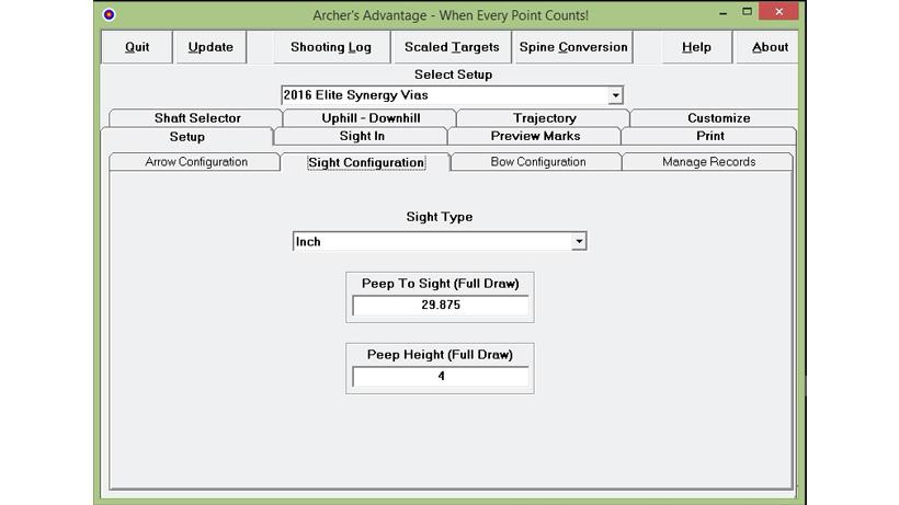 Bow sight configuration using archers advantage