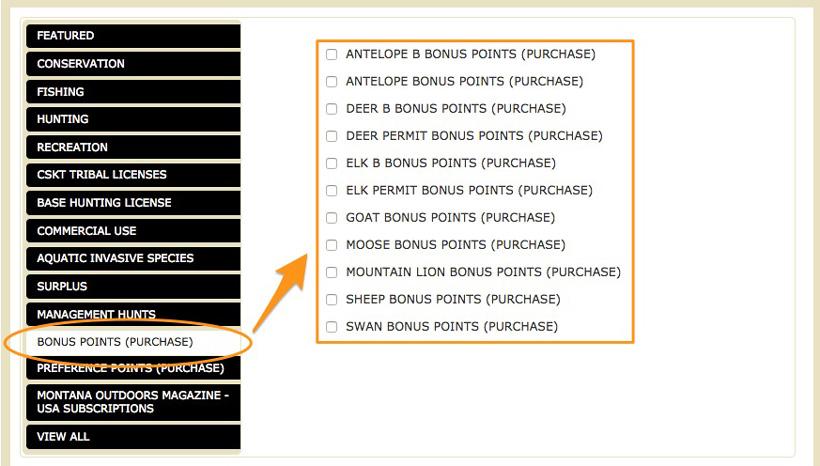 Screenshot of montana bonus points application page
