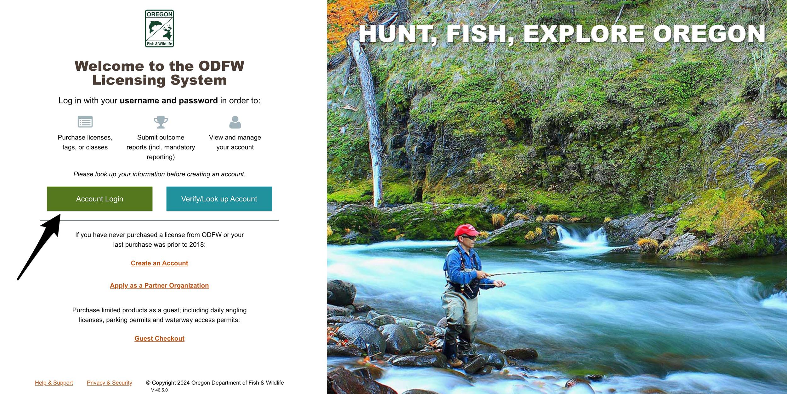 Account login for ODFW licensing system