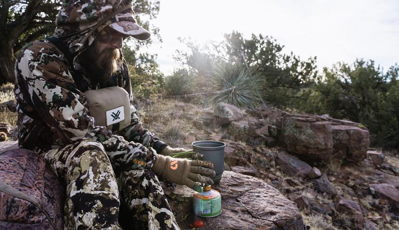 Warming up near a lightweight stove