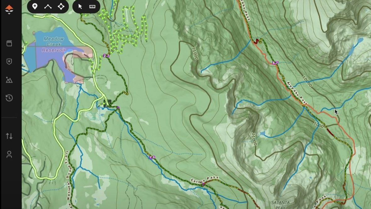 Topo map with water layers showing benches and seeps
