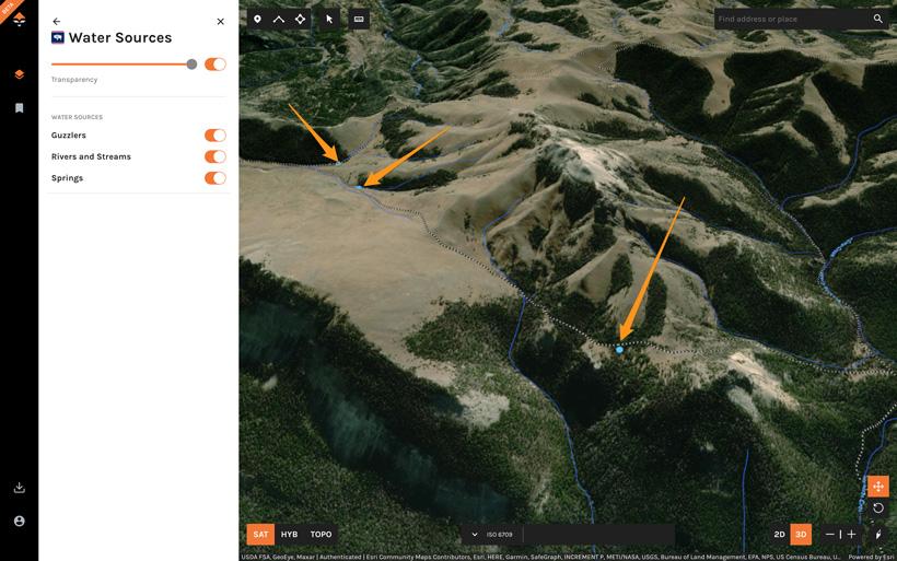 Wyoming water sources layer on gohunt maps