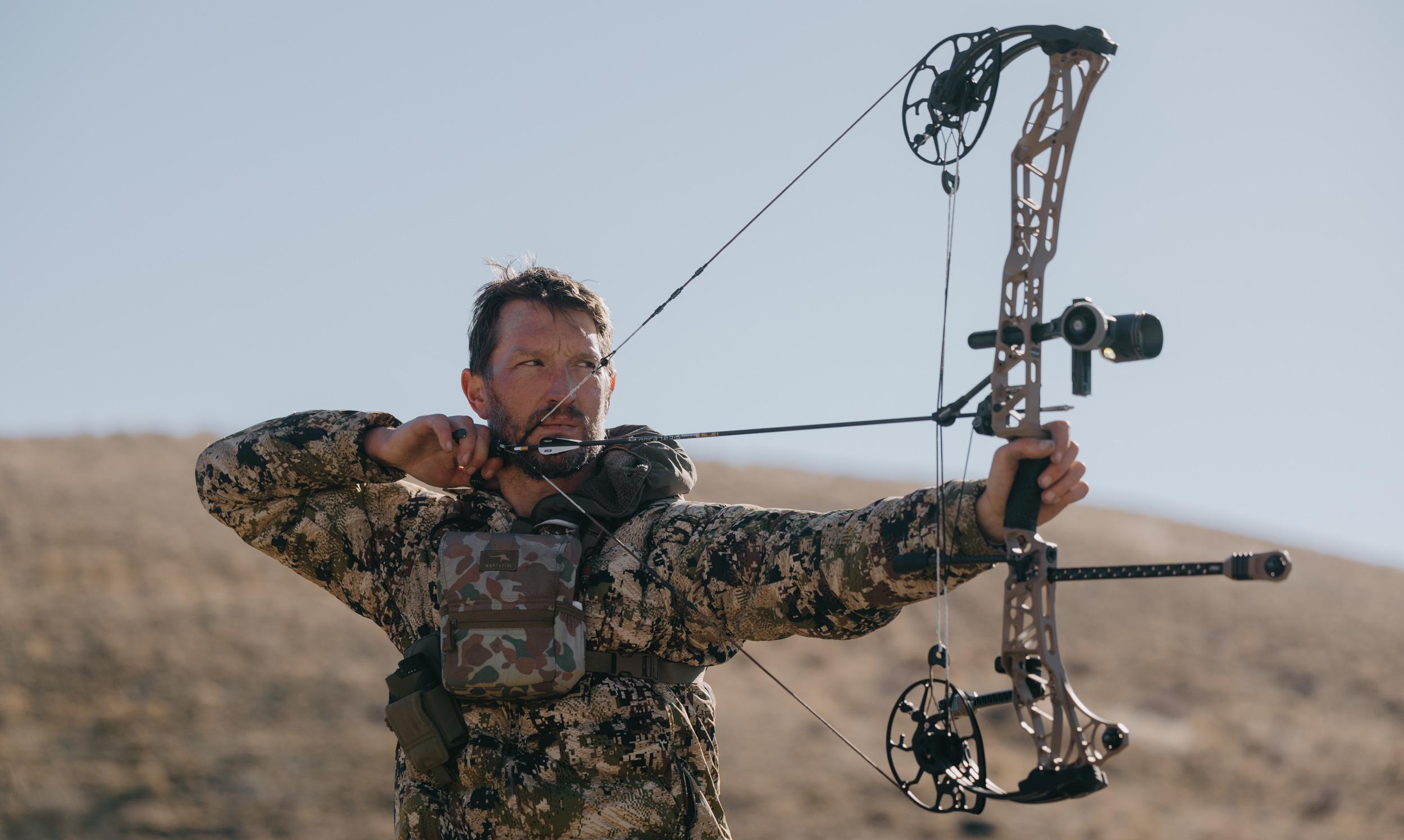Trail Kreitzer at full draw with Mathews bow