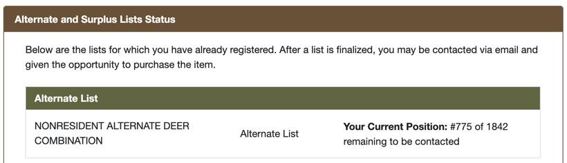 Montana alternate list results screenshot