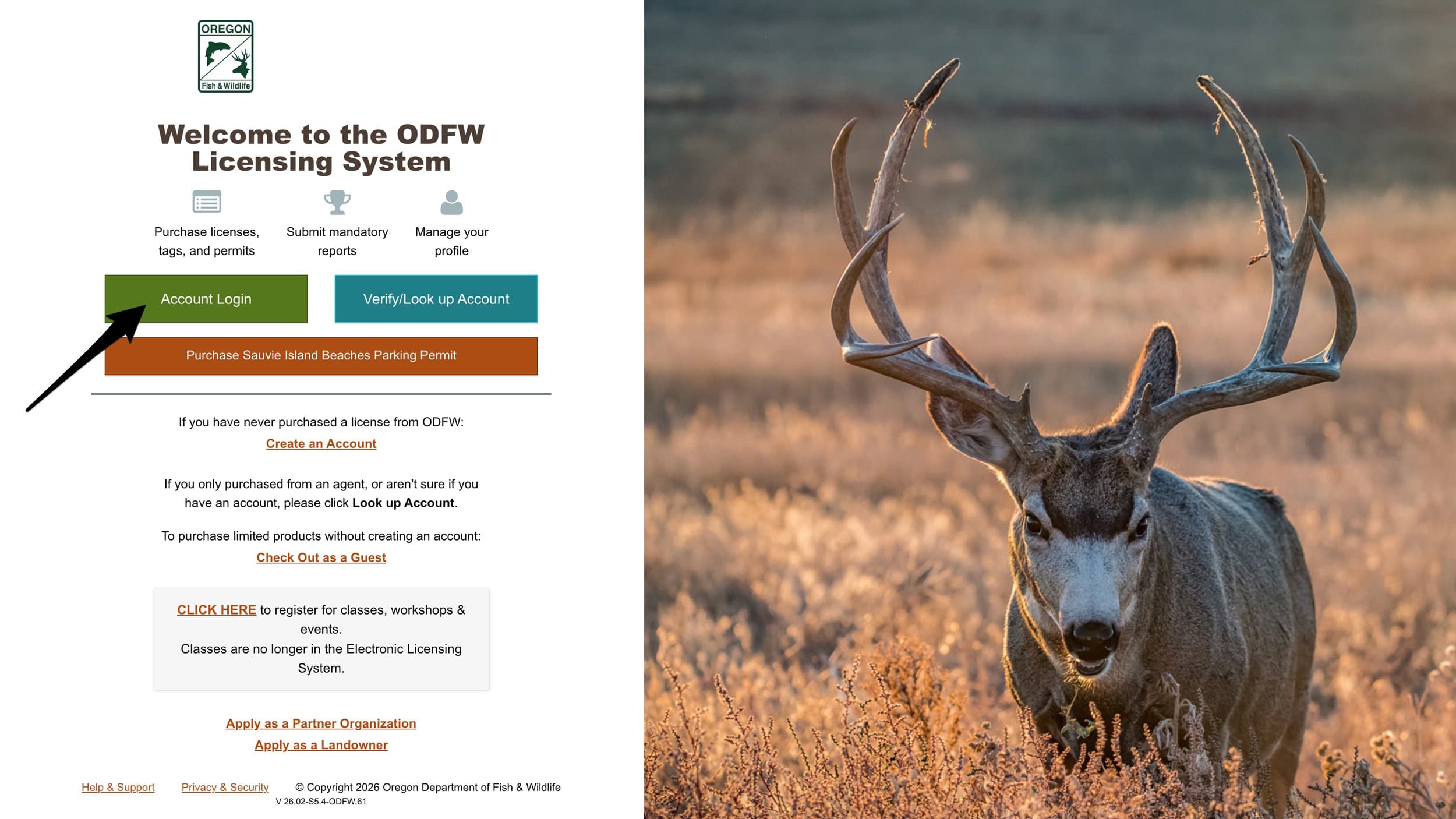 Account login for ODFW licensing system