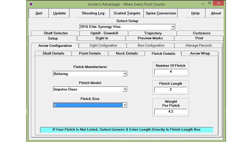 Entering fletching details using archers advantage_0