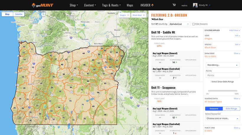 Filtering for black bear draw hunts