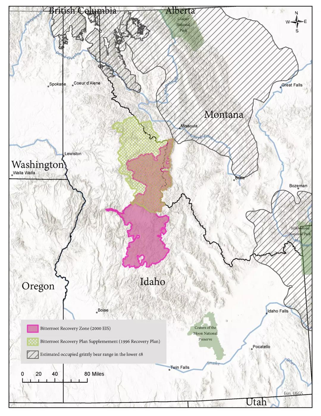 Map of the Bitterroot Grizzly Bear Recovery Zone