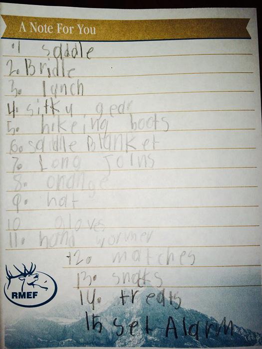 Youth equipment list before a hunt