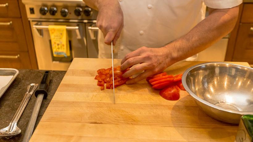 Dicing tomatoes for salsa