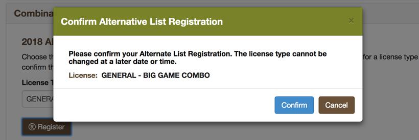 2018 montana combination license alternate list confirmation page