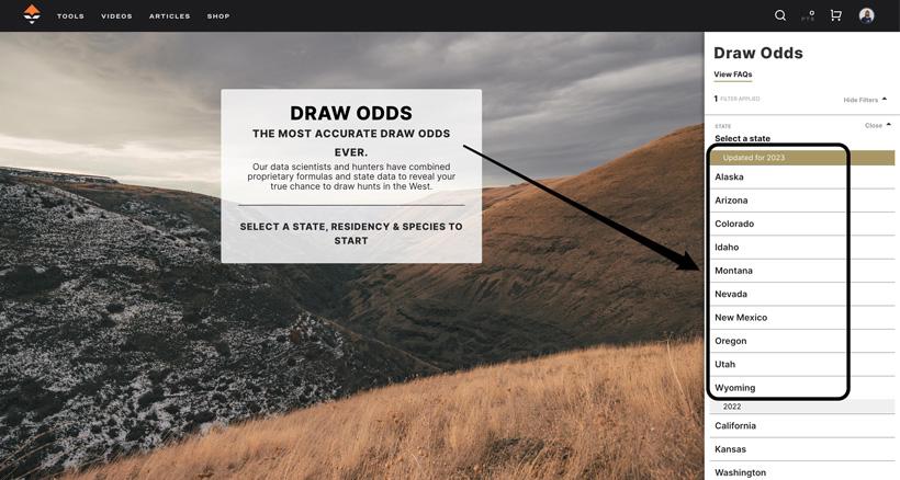 Updated draw odds list on gohunt insider