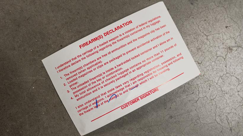 Signed airplane firearm declaration form