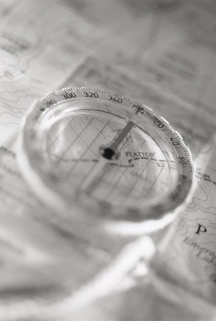 Compass on map