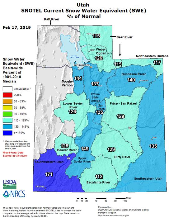Utah february 2019 snow water equivalent map