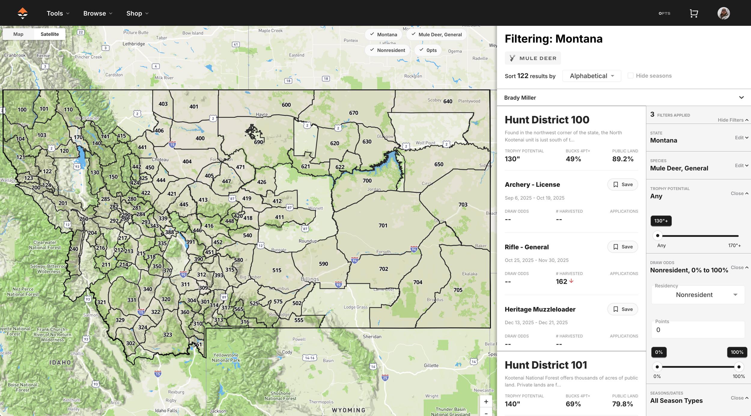 Montana general season mule deer hunting districts