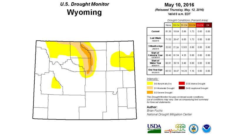 Wyoming drought monitor status as of may 2016