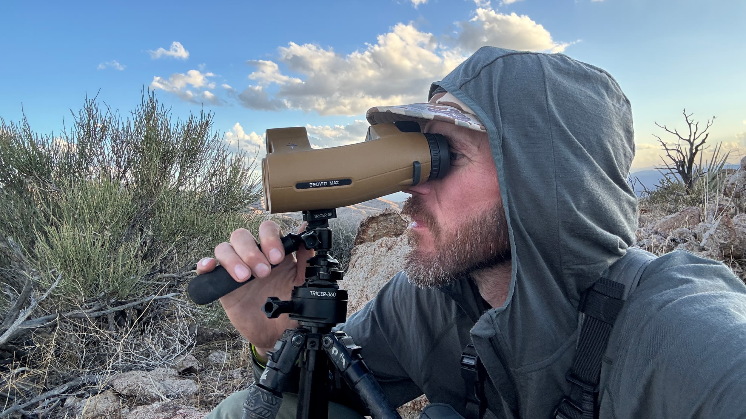 Brady Miller glassing with-Leica Geovid Max rangefinding binoculars