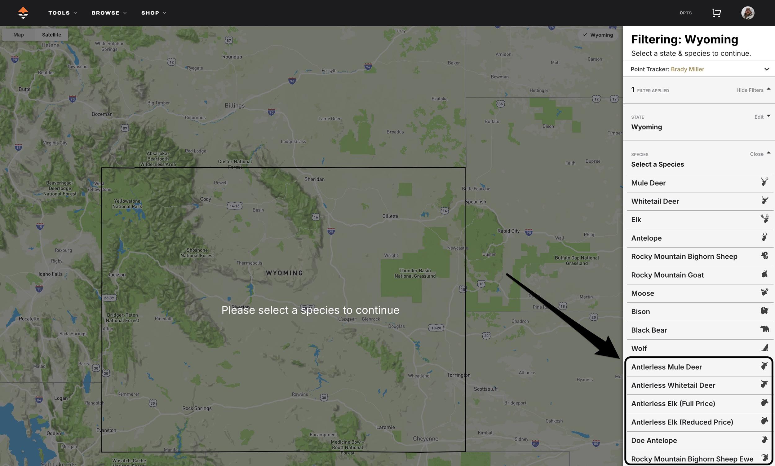 Antlerless hunts on GOHUNT Filtering research tools