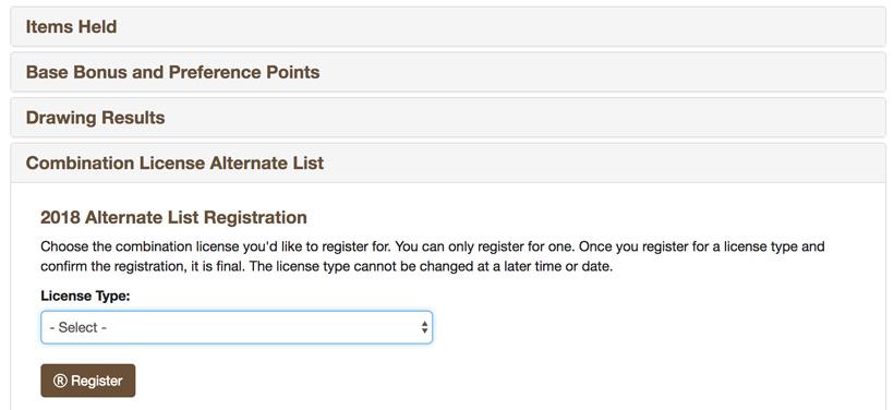 2018 montana combination license alternate list registration